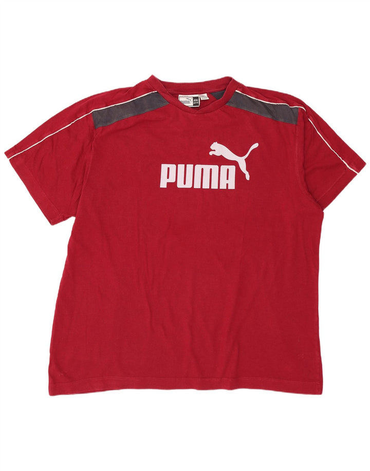 PUMA Mens Graphic T-Shirt Top 2XL Red Colourblock