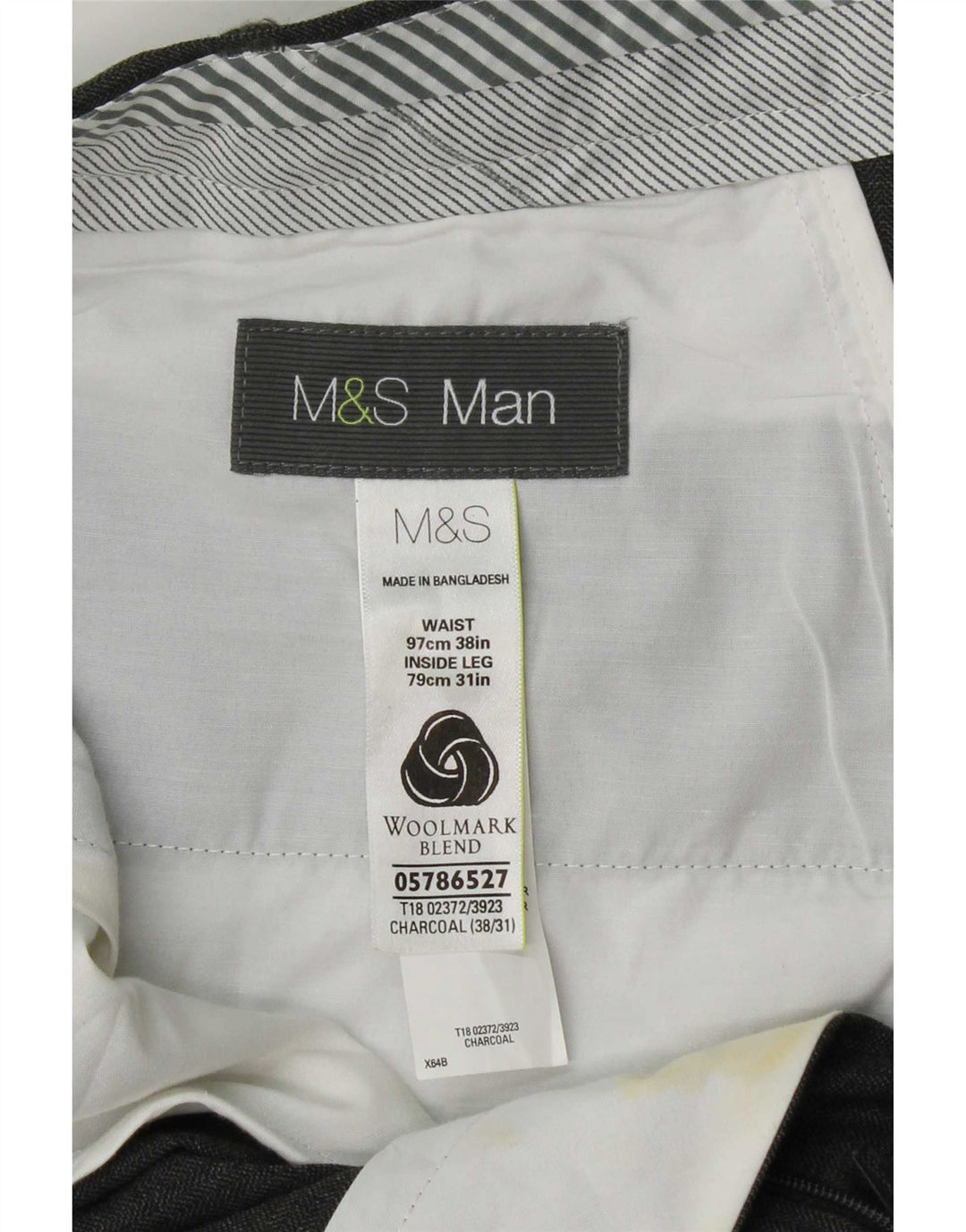 Marks & Spencer Mens Straight Suit Trousers W38 L31 Grey Wool