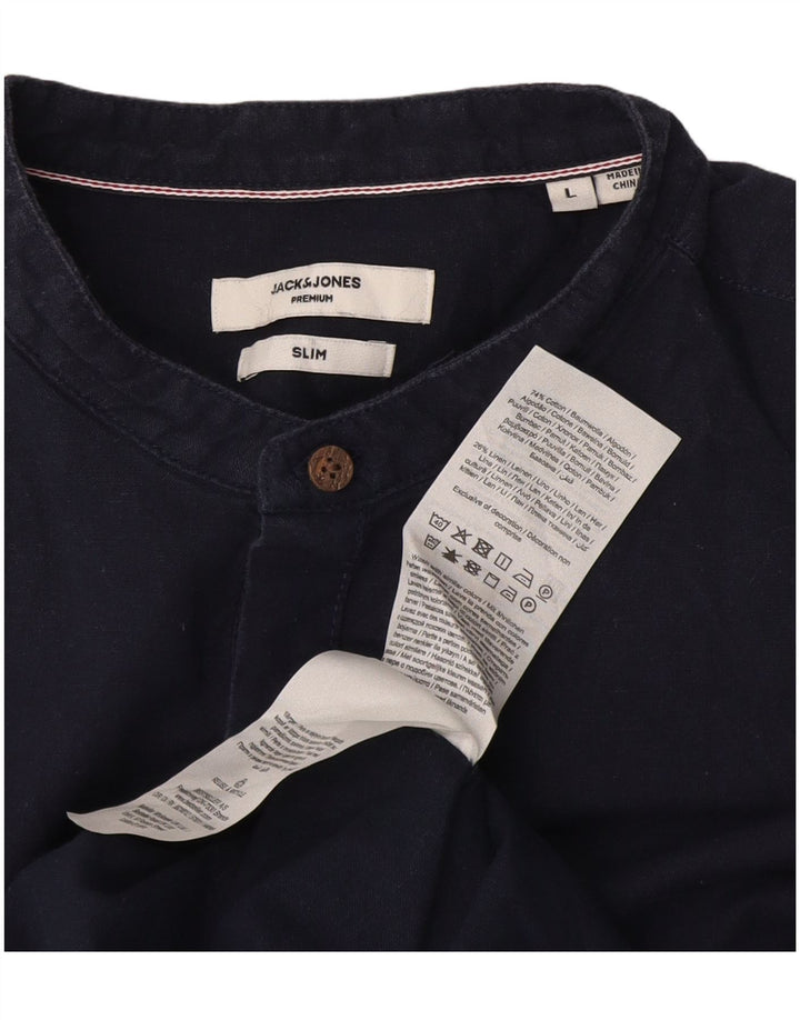 Jack & Jones Mens Slim Fit Pullover Shirt Large Navy Blue Cotton