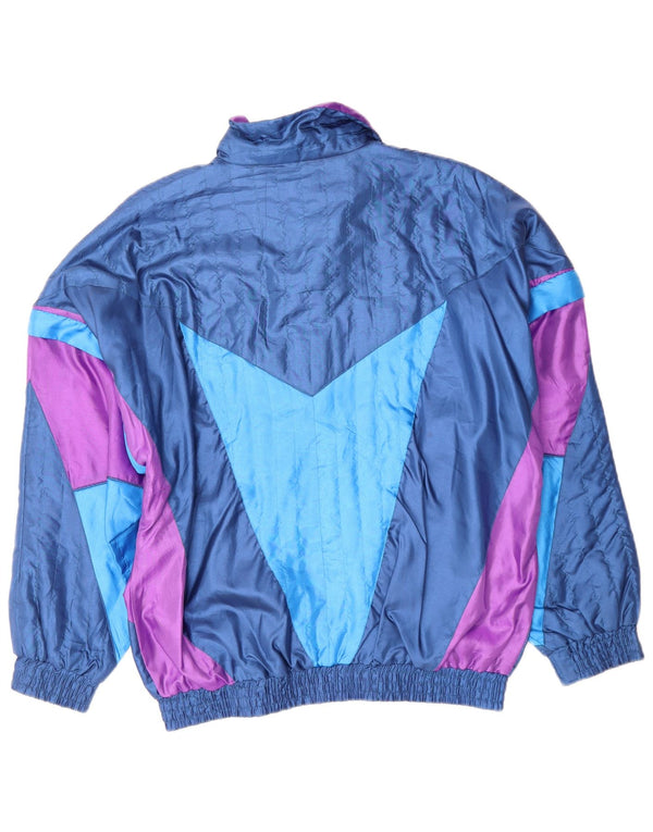 VINTAGE Mens Loose Fit Tracksuit Top Jacket Medium Navy Blue Colourblock