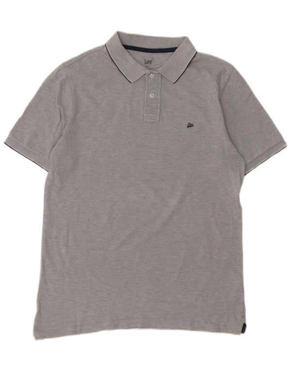 LEE Mens Regular Fit Polo Shirt Large Grey Cotton