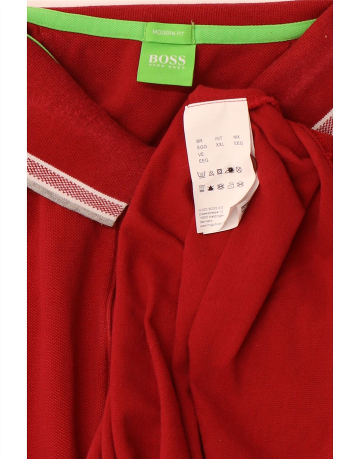 HUGO BOSS Mens Modern Fit Long Sleeve Polo Shirt 2XL Red Cotton