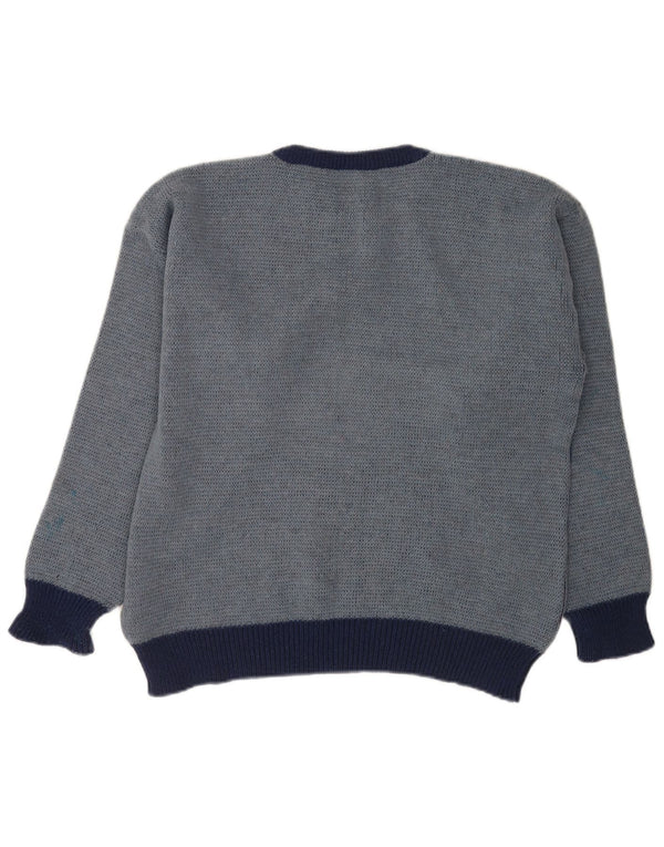 Vintage Mens Boat Neck Jumper Sweater IT 52 Large Blue Geometric