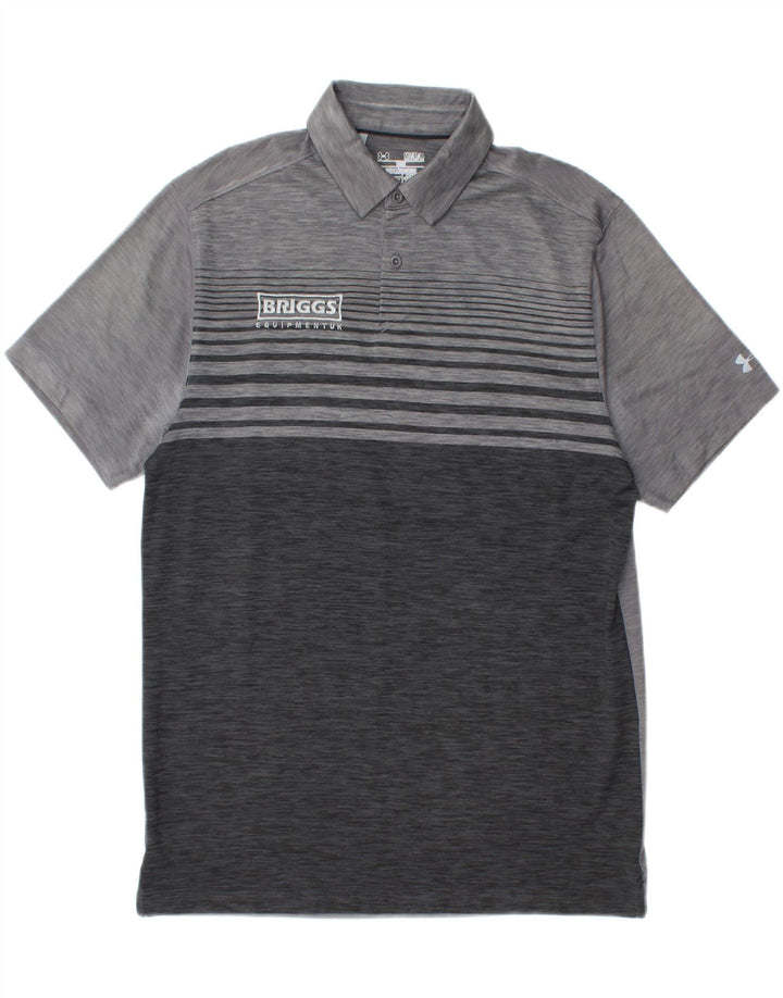 UNDER ARMOUR Mens Heat Gear Polo Shirt Medium Grey Striped
