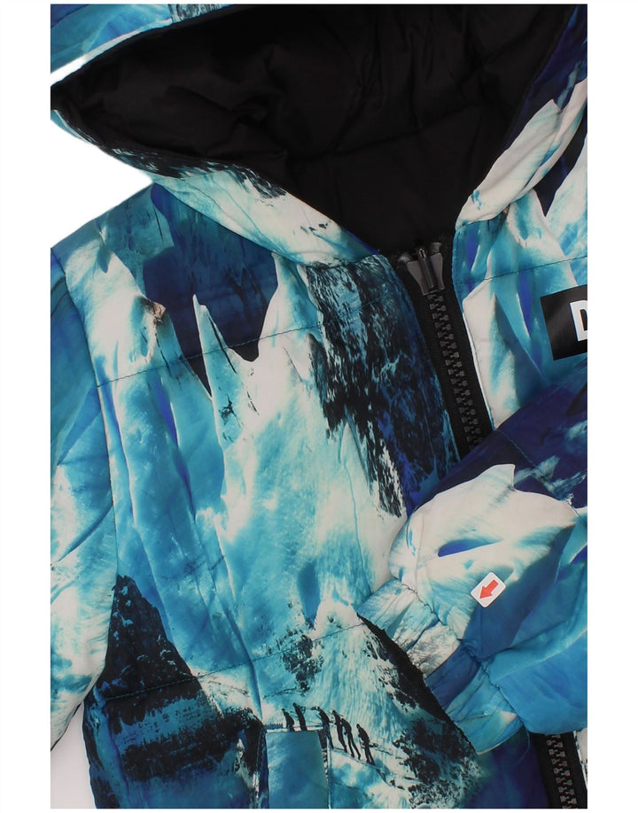 Dkny Boys Hooded Reversible Padded Jacket 3-4 Years Blue Tie Dye Polyester