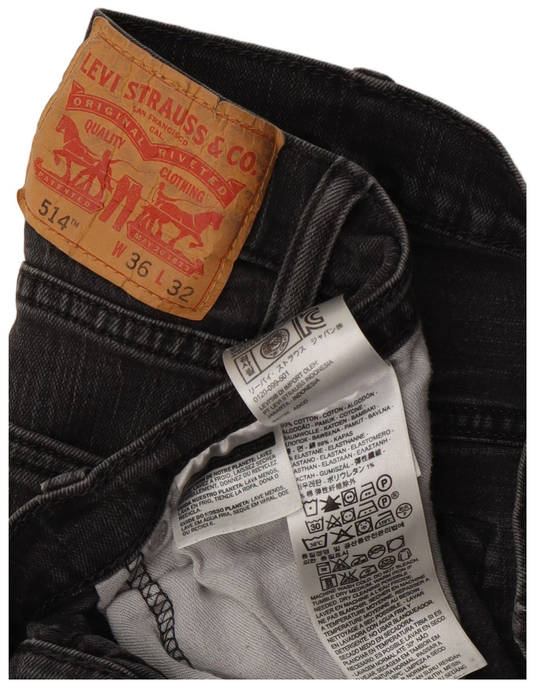 Levi's Mens 514 Straight Jeans W36 L32 Grey Cotton