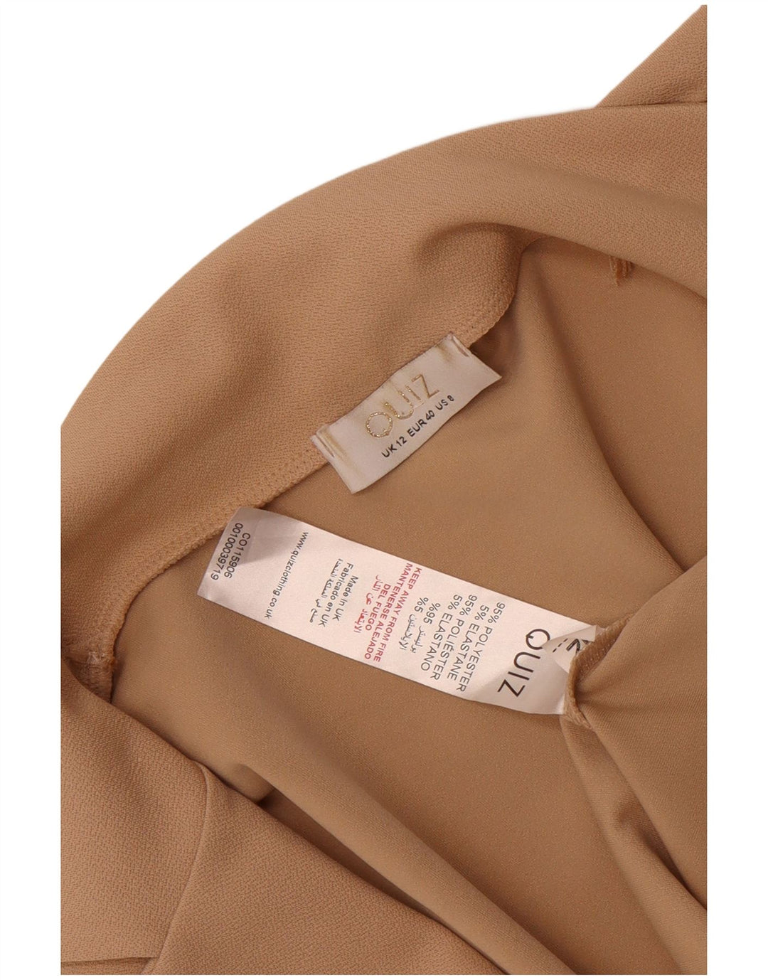 Quiz Womens 3/4 Sleeve Open Blazer Jacket UK 12 Medium  Beige Polyester