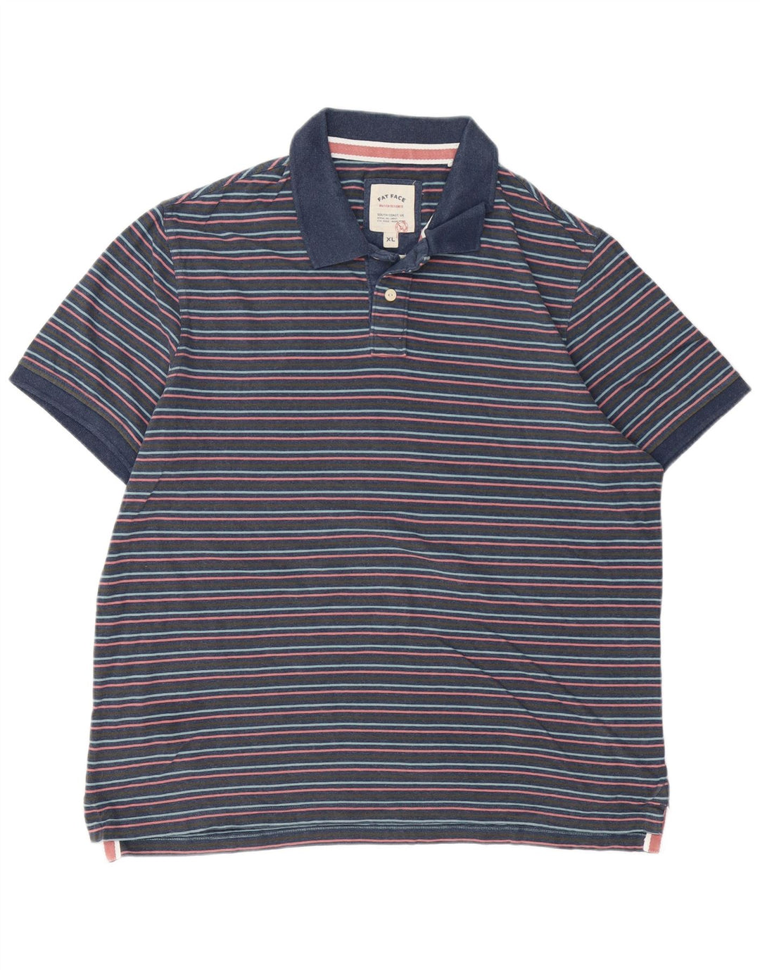 FAT FACE Mens Polo Shirt XL Navy Blue Striped Cotton