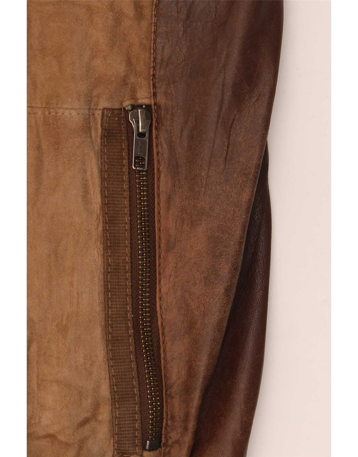 OVS Womens Leather Jacket IT 48 Medium Brown Colourblock