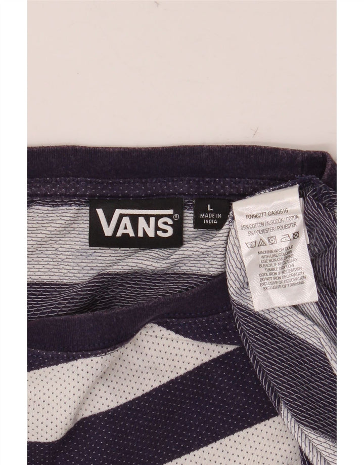 VANS Mens T-Shirt Top Large Navy Blue Striped Cotton