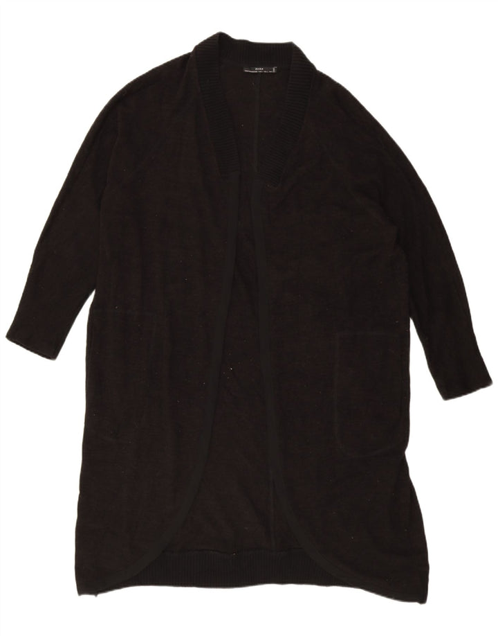 Zara Womens Oversized Longline Cardigan Sweater UK 16 Large Black Polyester