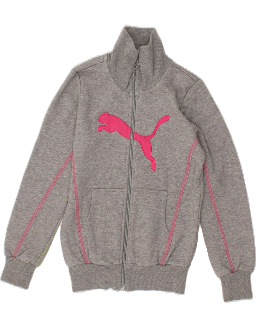 PUMA Girls Graphic Tracksuit Top Jacket 7-8 Years Small Grey Vintage Puma and Second-Hand Puma from Messina Hembry 