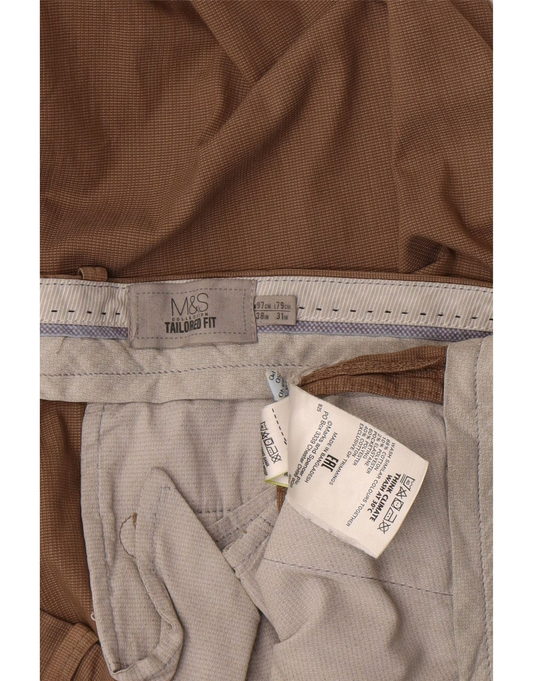 Marks & Spencer Mens Tailored Fit Straight Suit Trousers W38 L31 Brown