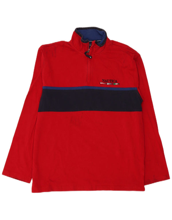 Nautica Mens Zip Neck Top Long Sleeve Large Red Colourblock