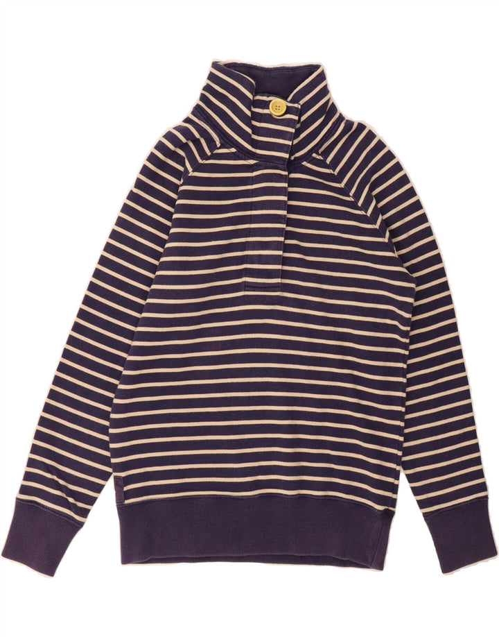 JOULES Womens Button Neck Sweatshirt Jumper UK 12 Medium Navy Blue Striped Vintage Joules and Second-Hand Joules from Messina Hembry 
