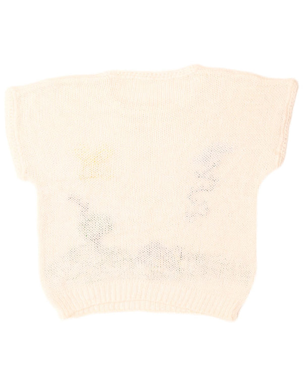 Vintage Womens Graphic Crew Neck Jumper Sweater UK 14 Large White