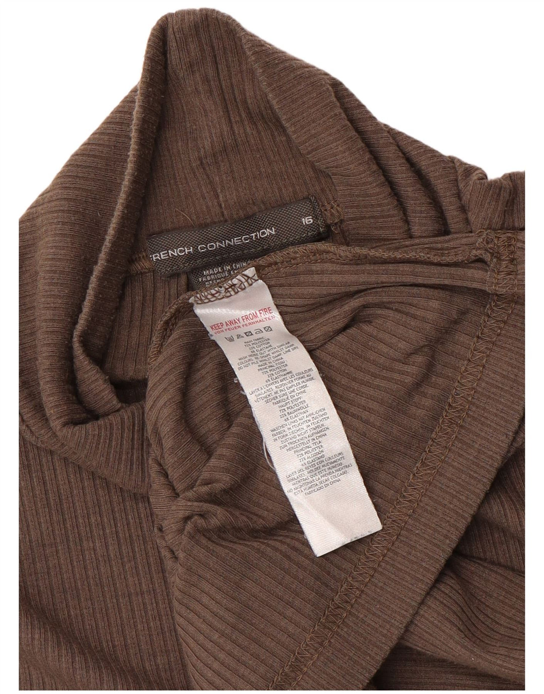 French Connection Womens Top Long Sleeve UK 16 Large Brown Polyester