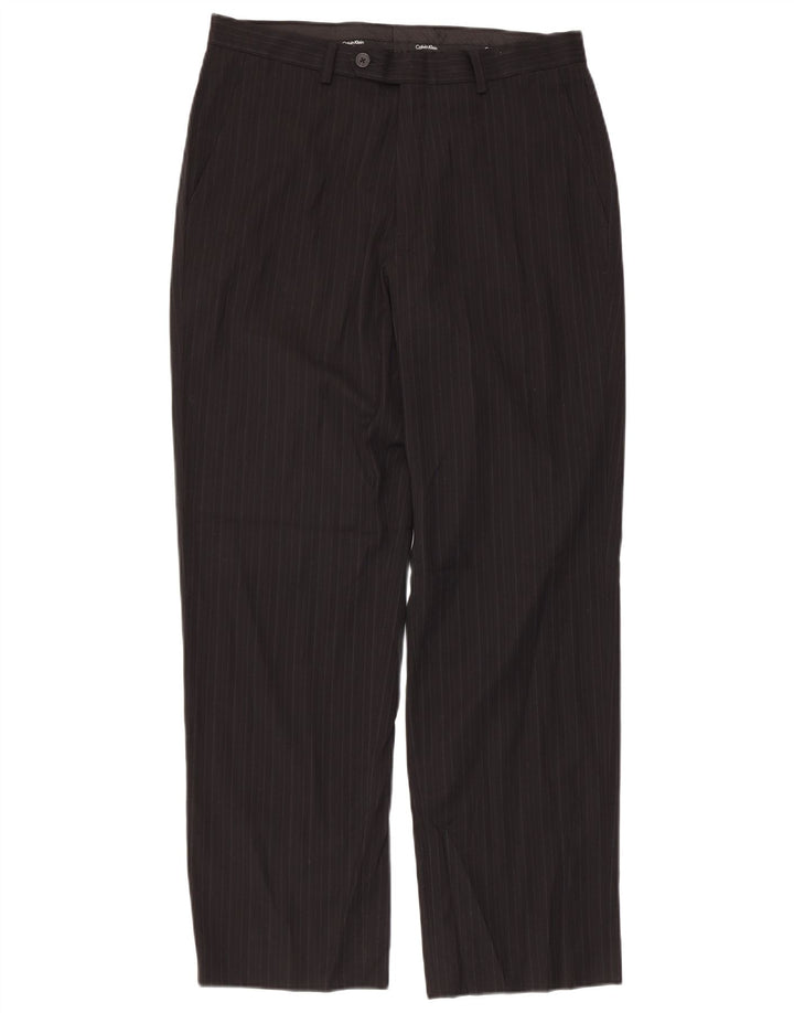 CALVIN KLEIN Mens Straight Suit Trousers W31 L30 Black Pinstripe Polyester