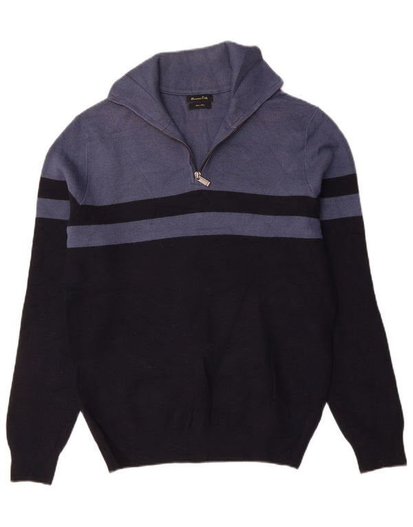 Massimo Dutti Womens Zip Neck Jumper Sweater UK 14 Medium Navy Blue