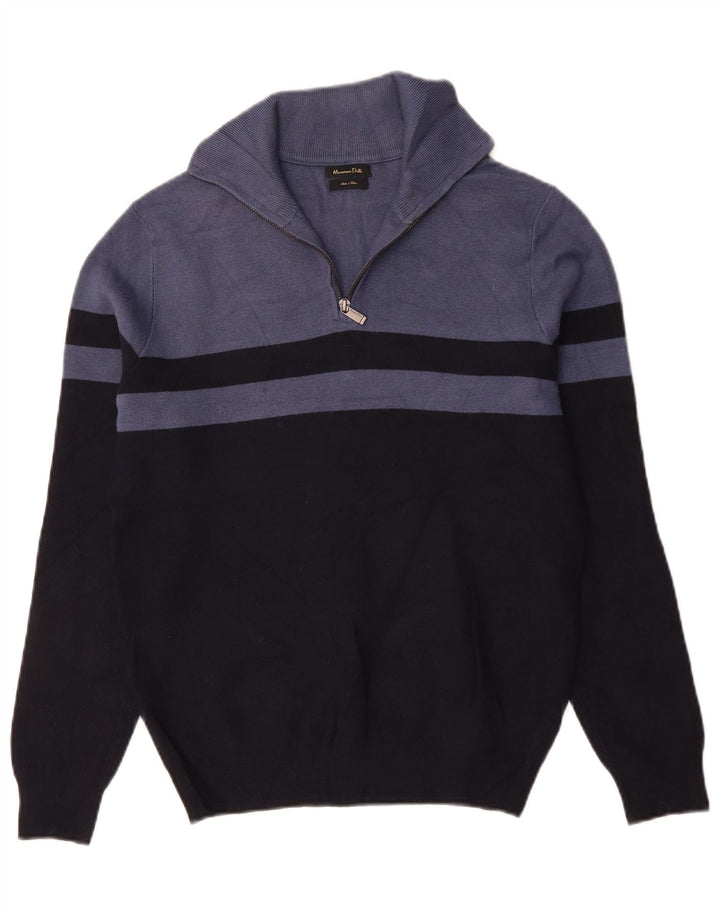 Massimo Dutti Womens Zip Neck Jumper Sweater UK 14 Medium Navy Blue