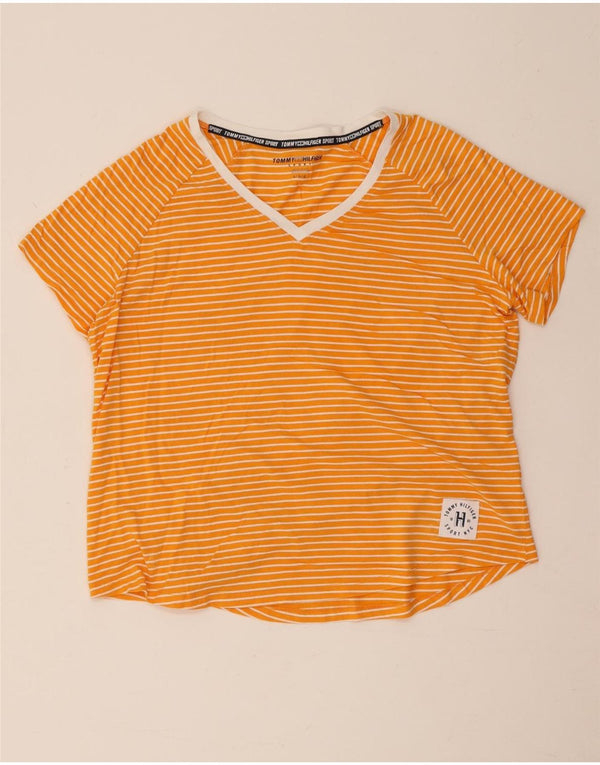 Tommy Hilfiger Womens Graphic T-Shirt Top UK 14 Large Orange Striped Cotton