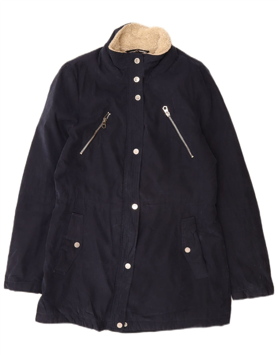 Nautica Womens Sherpa Jacket UK 10 Small Navy Blue Polyester