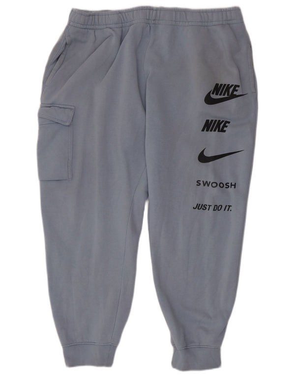 Nike Mens Swoosh Graphic Cargo Tracksuit Trousers Joggers XL Blue Cotton