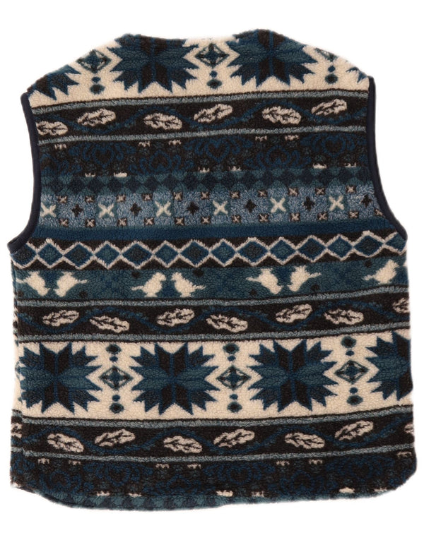 Vintage Mens Fleece Gilet UK 38 Medium Blue Geometric