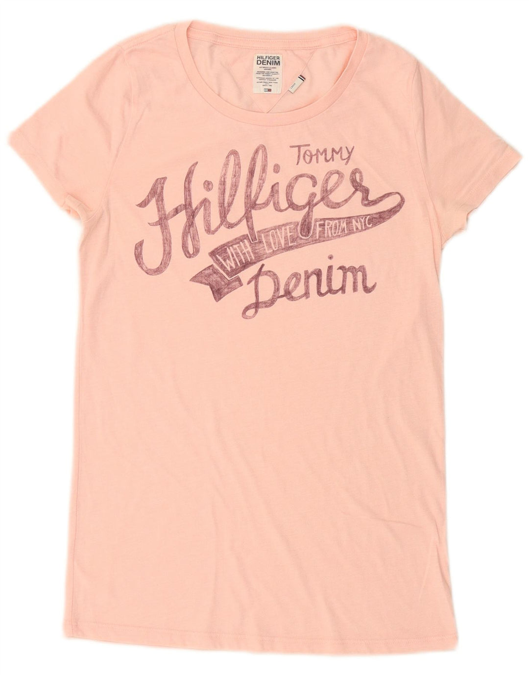 TOMMY HILFIGER Womens Graphic T-Shirt Top UK 14 Large Pink