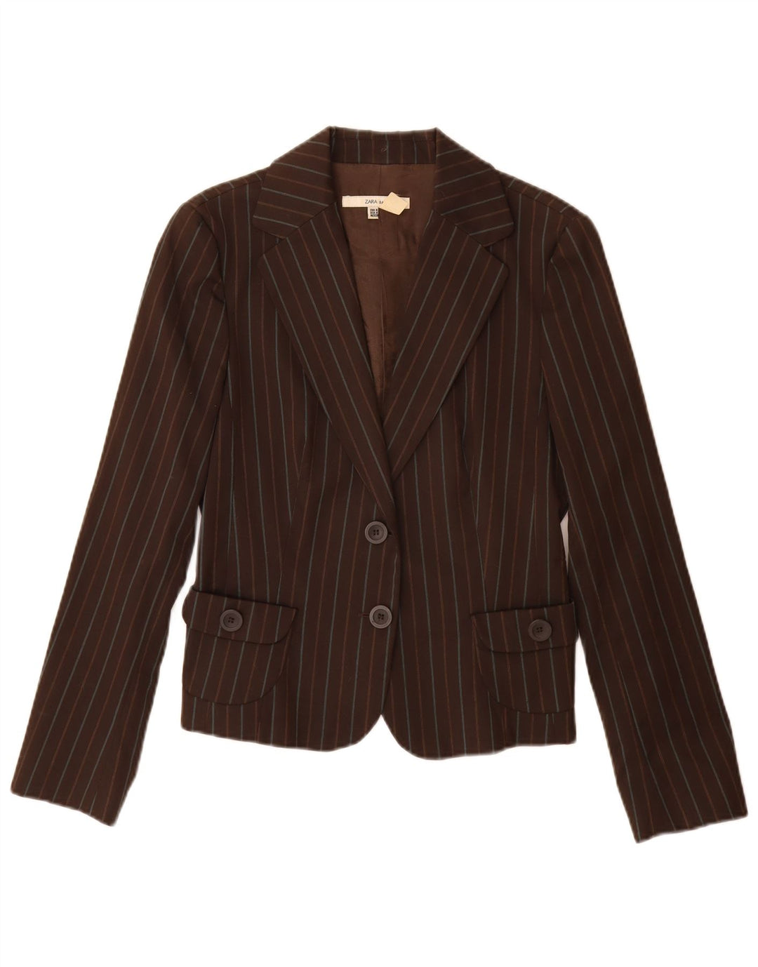 Zara Womens 2 Button Blazer Jacket UK 12 Medium Brown Striped Polyester