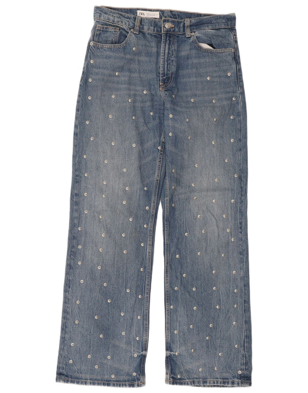 Zara Womens Wide Leg Jeans EU 38 Small W28 L31 Blue Spotted