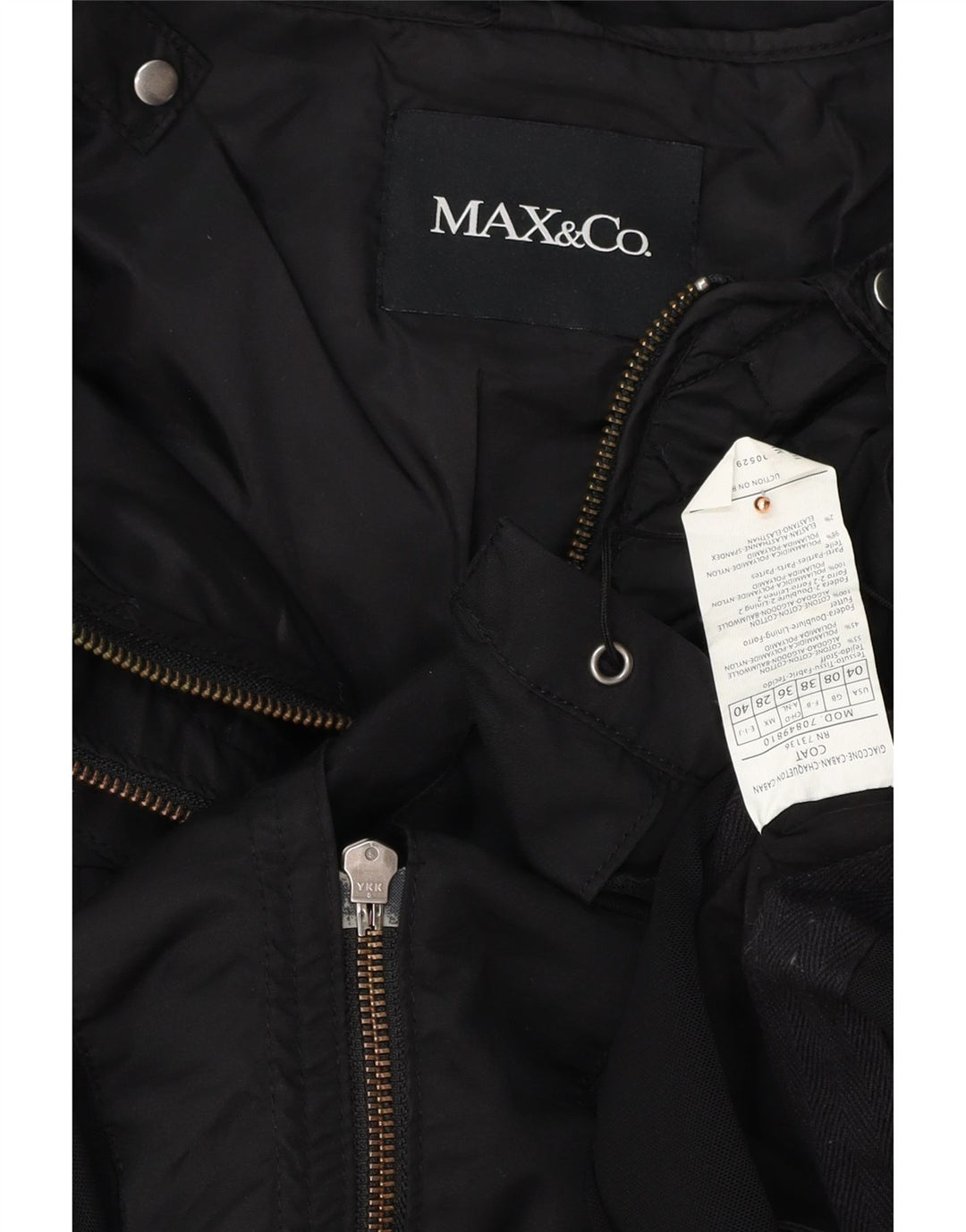 MAX & CO. Womens Oversized Hooded Parka Jacket UK 8 Small  Black Cotton