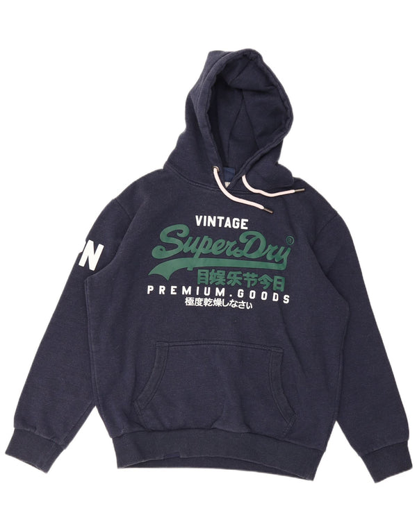 SUPERDRY Mens Graphic Hoodie Jumper XL Navy Blue Cotton