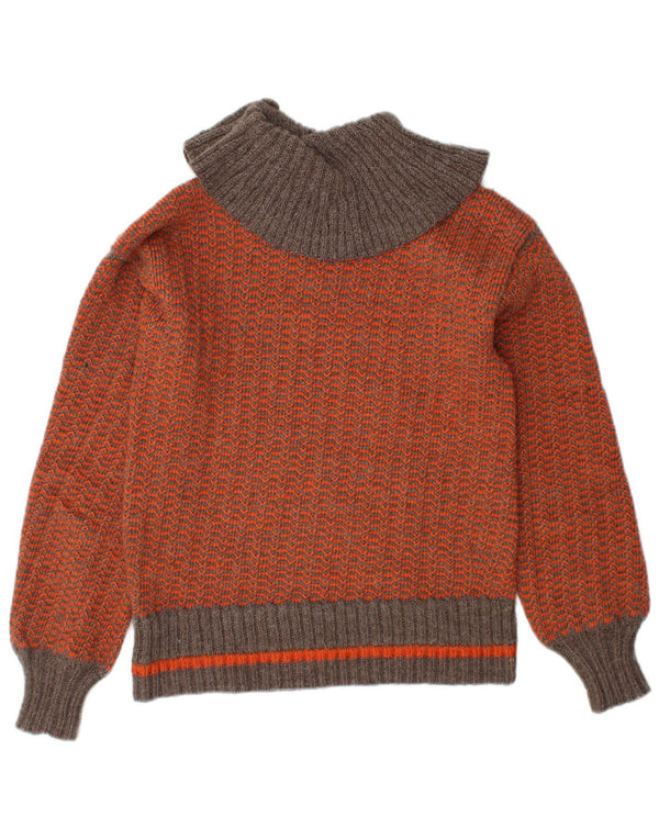 VINTAGE Womens Roll Neck Jumper Sweater UK 10 Small Orange Chevron