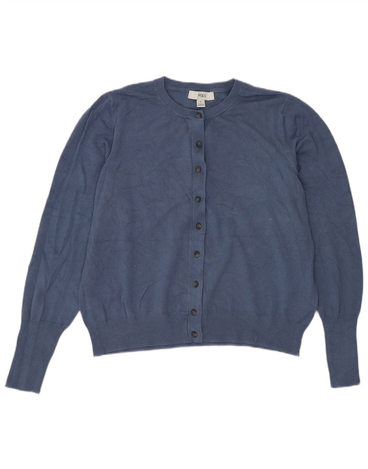 Marks & Spencer Womens Crop Cardigan Sweater UK 16 Large Blue Viscose