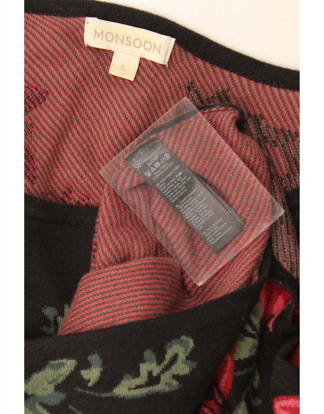 MONSOON Womens Long Sleeve Jumper Dress UK 16 Large Black Floral Cotton