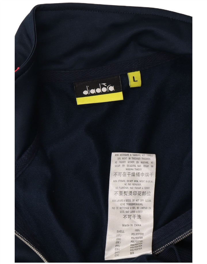 DIADORA Womens Tracksuit Top Jacket UK 16 Large Navy Blue Polyester