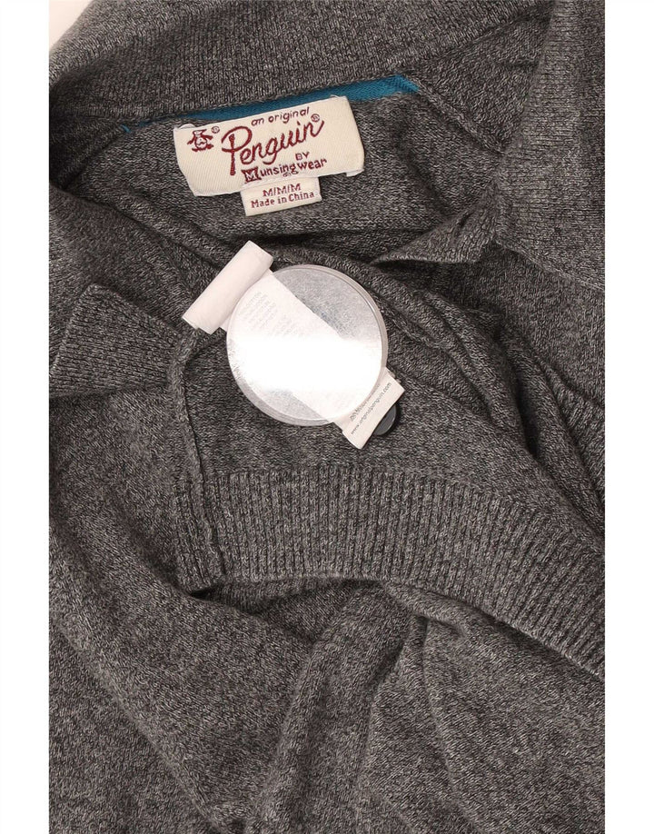 Penguin Mens Polo Neck Jumper Sweater Medium Grey Flecked Cotton