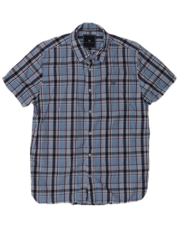 CREW CLOTHING Mens Short Sleeve Shirt Large Blue Check Cotton