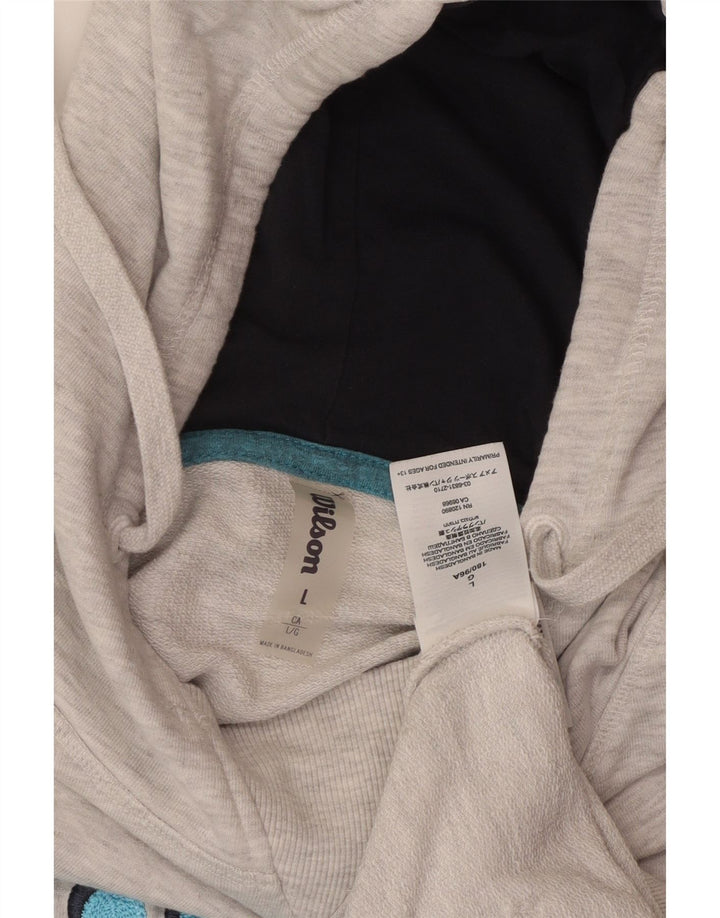 WILSON Mens Graphic Hoodie Jumper Large Grey Flecked Cotton