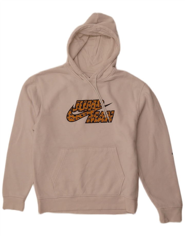 JORDAN Mens Loose Fit Graphic Hoodie Jumper Small Off White Cotton