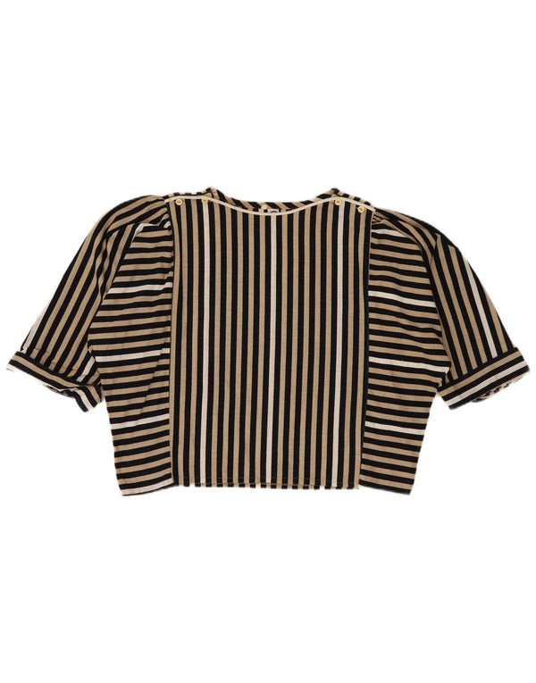 C & A Womens Crop Blouse Top EU 42 Large Black Striped Cotton