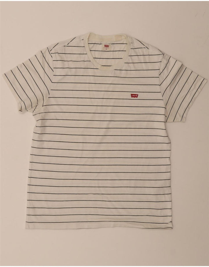 LEVI'S Mens T-Shirt Top Medium White Striped Cotton Vintage Levi's and Second-Hand Levi's from Messina Hembry 