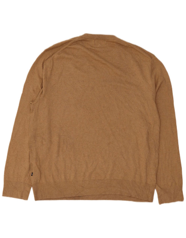 Nautica Mens V-Neck Jumper Sweater XL Beige Cotton