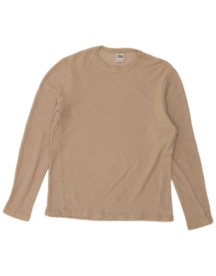 ZARA Mens Top Long Sleeve Large Beige