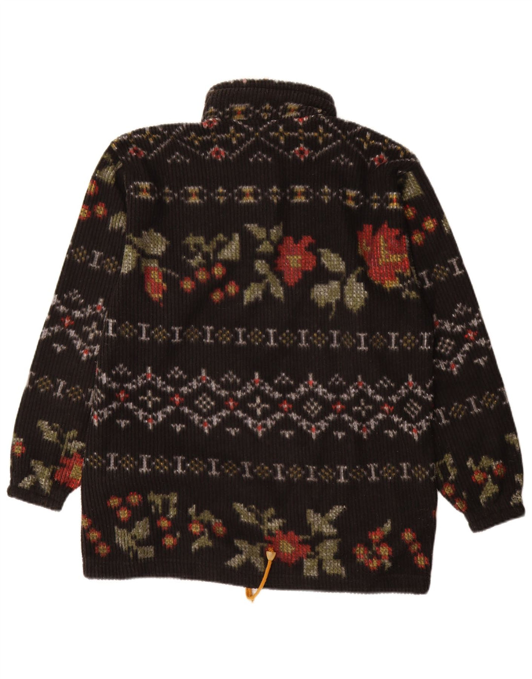 Vintage Womens Button Neck Jumper Sweater IT 48 XL Black Floral Polyester