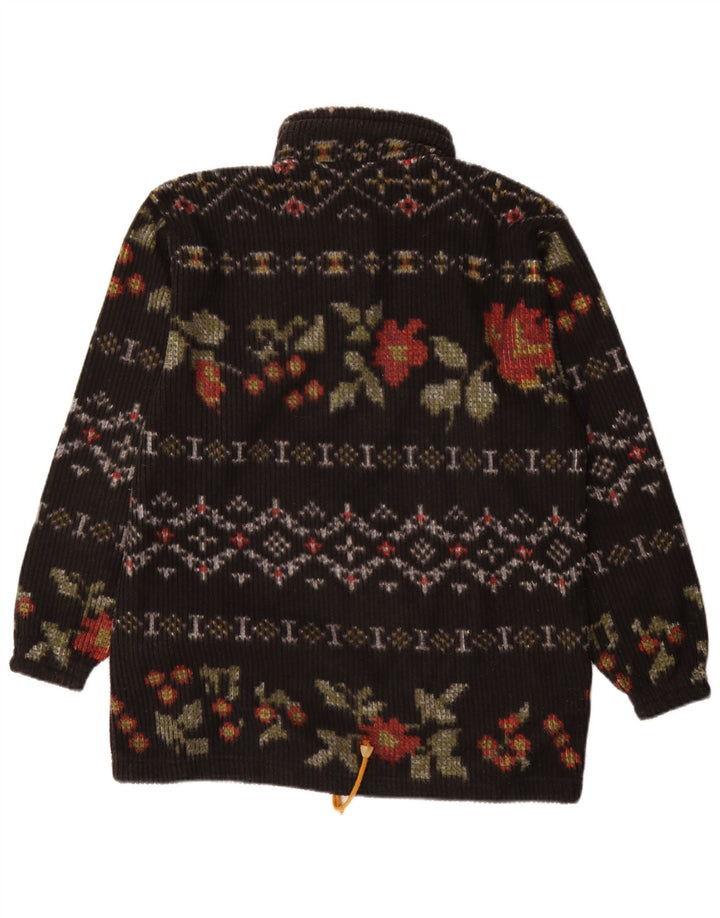 Vintage Womens Button Neck Jumper Sweater IT 48 XL Black Floral Polyester