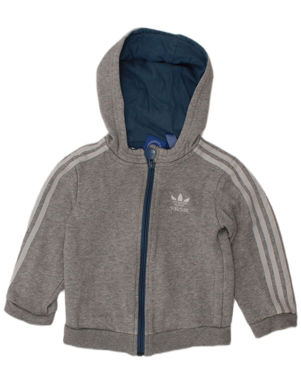 Adidas Baby Boys Zip Hoodie Sweater 18-24 Months Grey Cotton