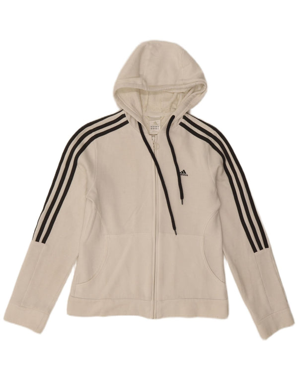 Adidas Womens Zip Hoodie Sweater UK 10 Small White Cotton