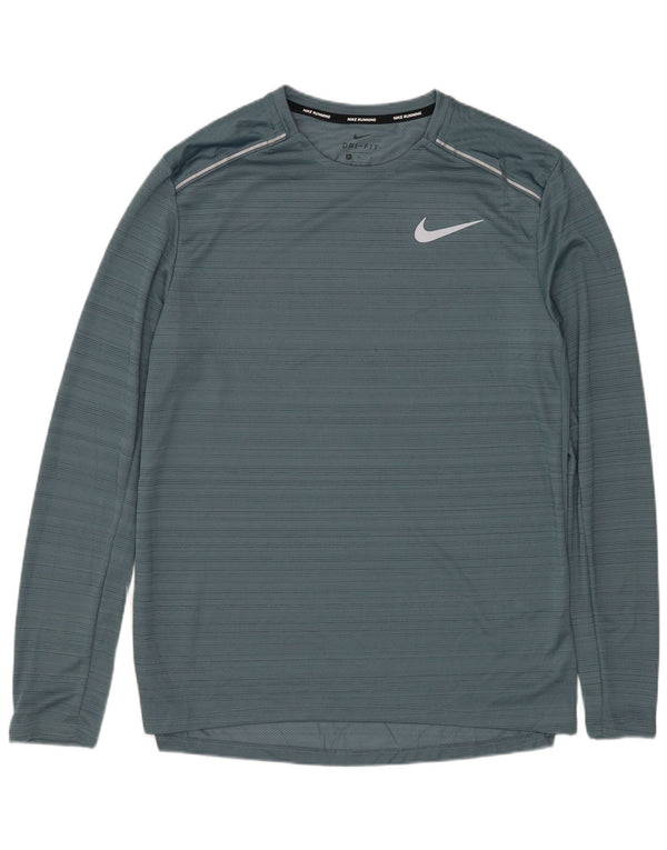 NIKE Mens Dri Fit Top Long Sleeve Medium Blue Pinstripe Polyester